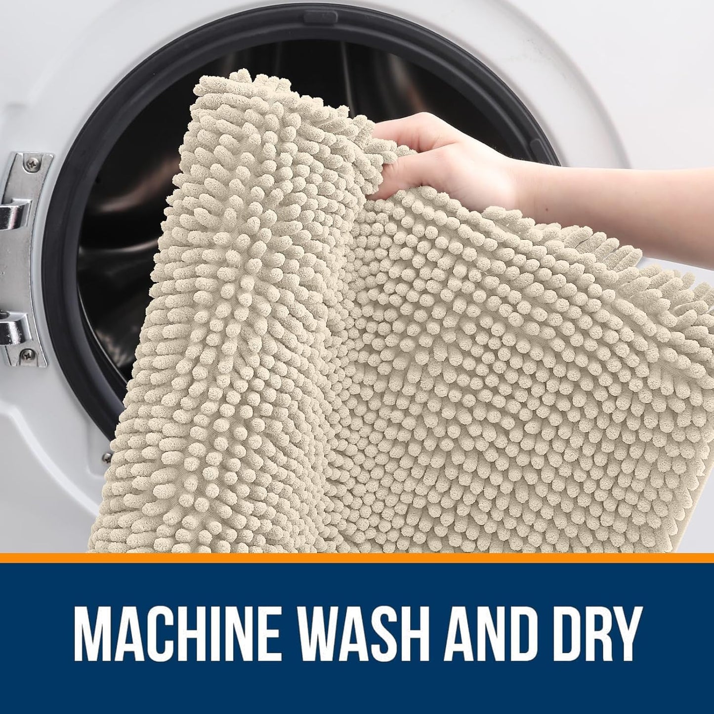 OLANLY Bathroom Rugs Sets 2 Piece, Soft Absorbent Chenille Bath Mats and U-Shaped Contour Toilet Mat Area Rug Set, Machine Washable Bath Carpet, Home Decor Accessories(36"x24"+24"x20", Sand)