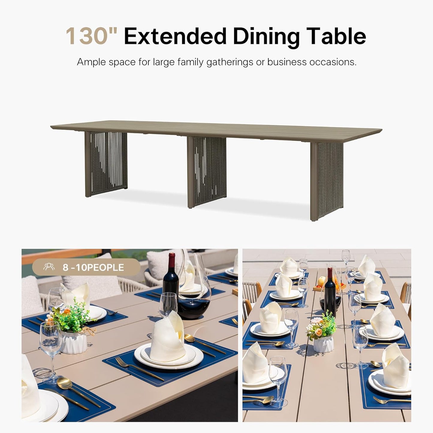 PURPLE LEAF Outdoor Dining Set for 10, Aluminum Outdoor Patio Table and Chairs Set with Olefin Cushions, 11 Pieces Patio Furniture Set for Garden or Deck, Beige