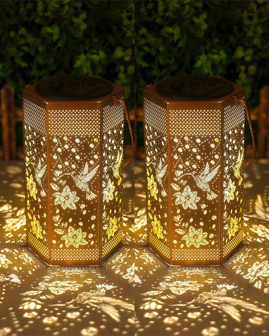 Birthday Gifts for Women Men - Father Day Gifts, Garden Decor Solar Lights Outdoor, 2 Pack Hummingbird Solar Lantern Outdoor Waterproof Outdoor Decoration for Outside, Yard, Lawn, Patio Deals