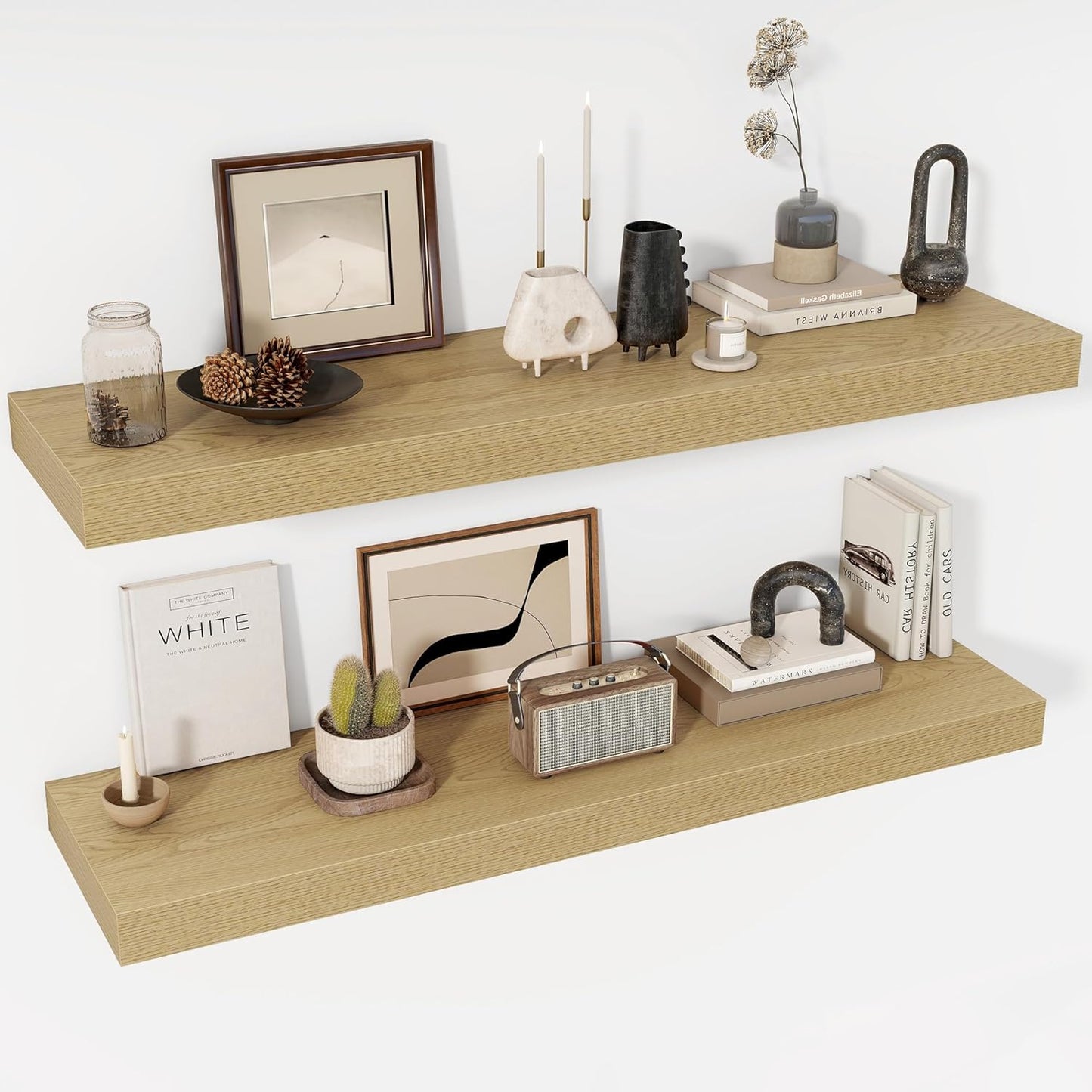 48 Inch Floating Shelves, 12" Deep Floating Shelf Wall Mounted, 48" Wall Shelves, Rustic Deep Bookshelf, Extra Deeper & Thicker Display Shelves for Bedroom, Living Room, Oak, Set of 2