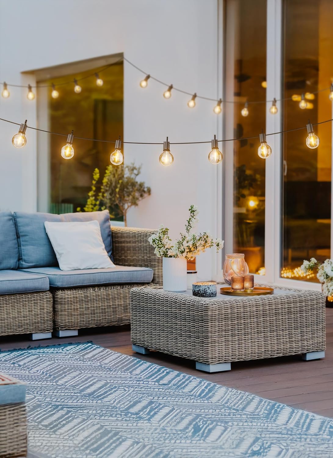 Outdoor String Lights 25 Feet G40 LED Patio Lights, Plug-in, 13 Plastic Edison Bulbs(1 Spare), Waterproof Connectable Hanging Light for Backyard Porch Balcony Party Decor, E12 Base, Black