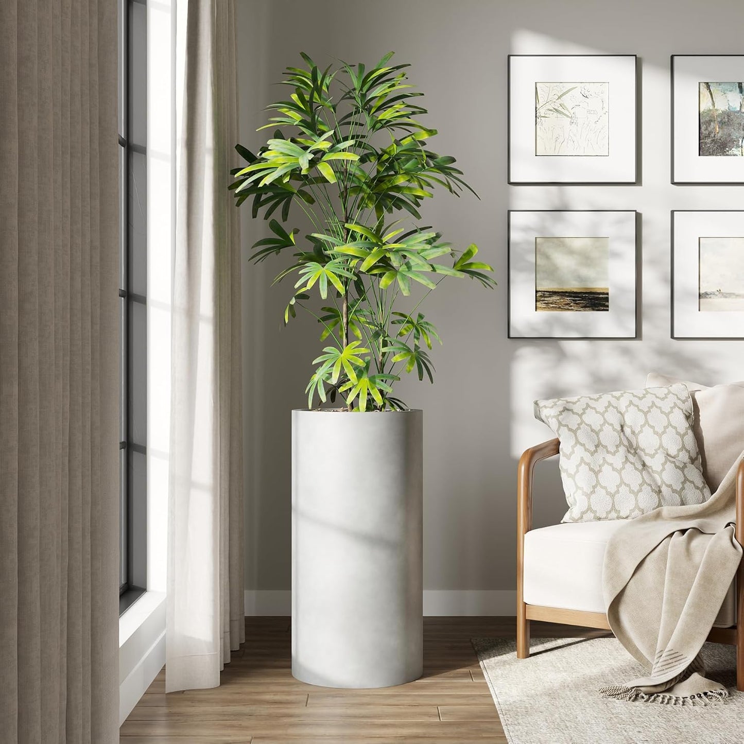 DTY Signature Mount Oxford Tall Outdoor Planter - Large Gray 31.5 Inch Height Modern Tall Planter Pot for Indoor & Outdoor Spaces - Stylish Planter for Contemporary Homes and Gardens