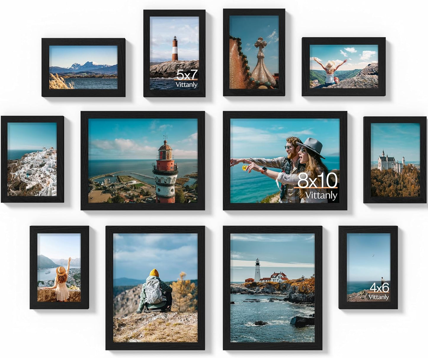 Vittanly Picture Frames Collage Wall Decor for Mounting or Tabletop Display, Gallery Wall Frame Set for Family, Multi Sizes Including 4pcs 8x10, 4pcs 5x7, 4pcs 4x6, Black