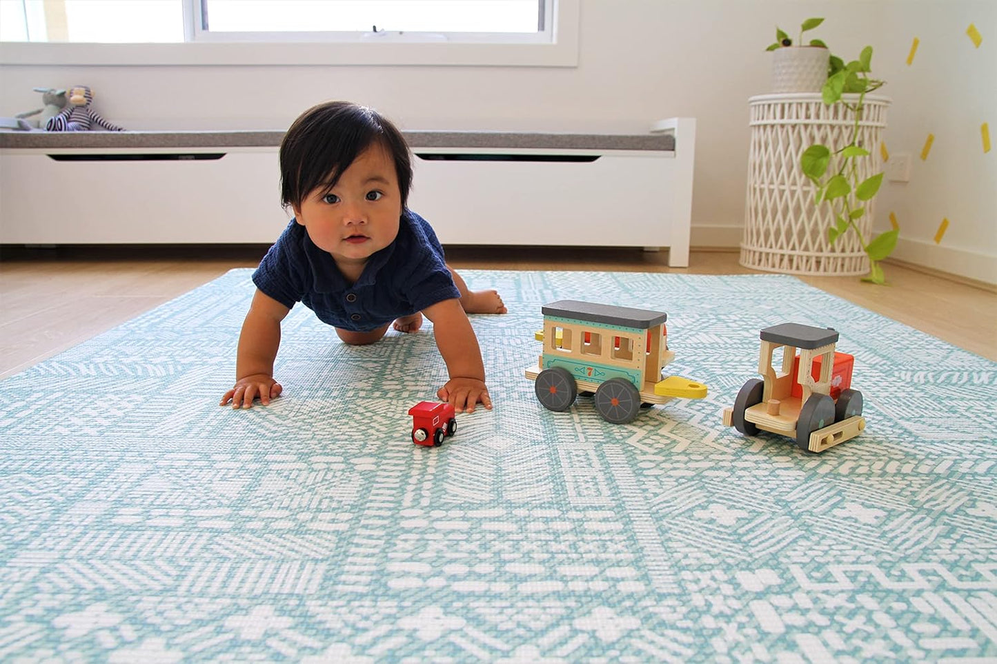 Cushmat Stylish Reversible Foam Play Mat (Large, Explorer - Coral Teal) - Soft, Waterproof, Durable Play mat for Infants, Babies, Toddler, Kids & Grownup - 6.5ft x 4.5ft