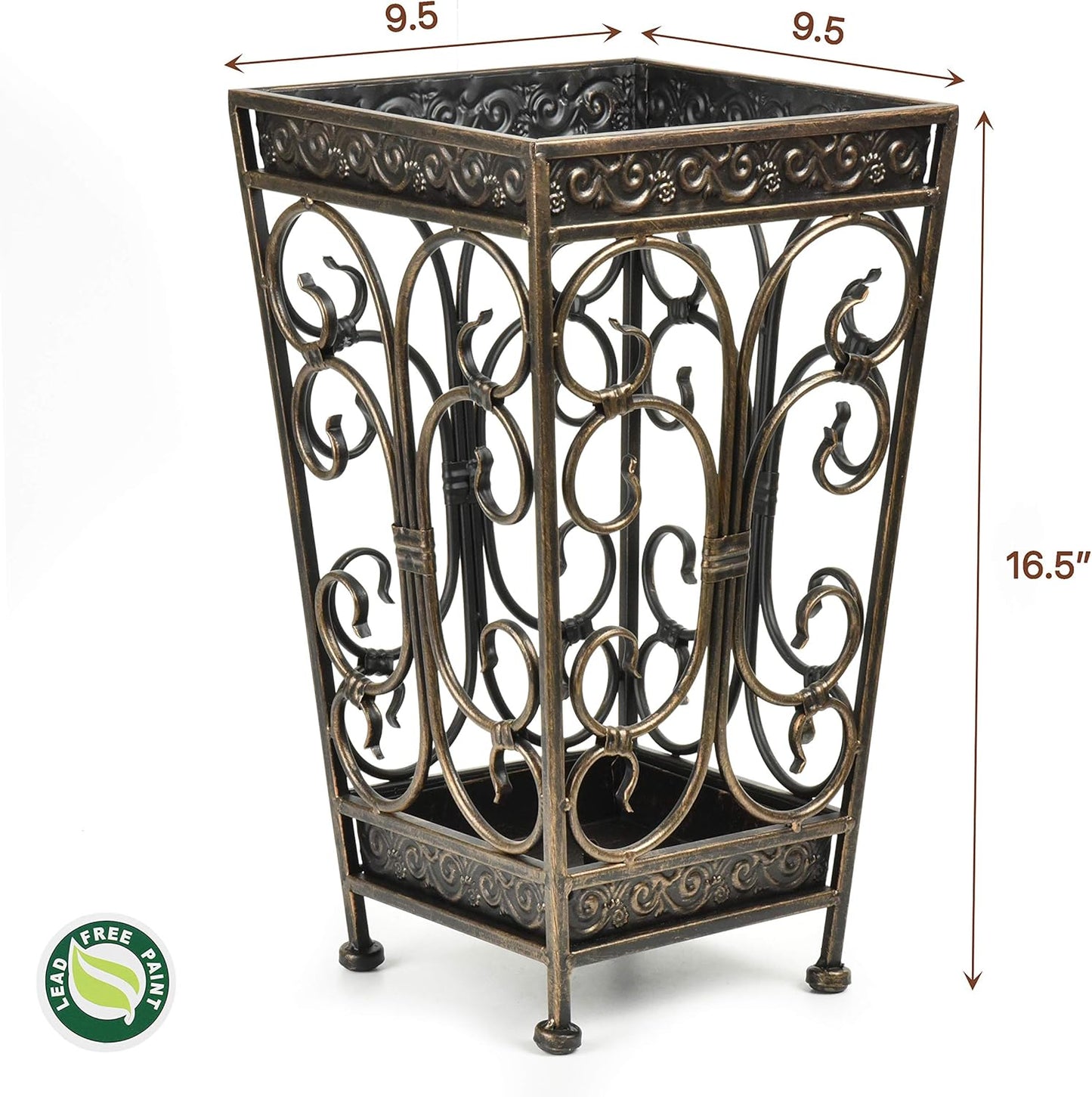 Dualplex Super Quality Umbrella Stand, Umbrella Holder Antique Look Metal Entry Hallway Décor, Square Style Removable Drip Tray. Home, Office Decoration Rack Holds Umbrellas Canes Walking Sticks