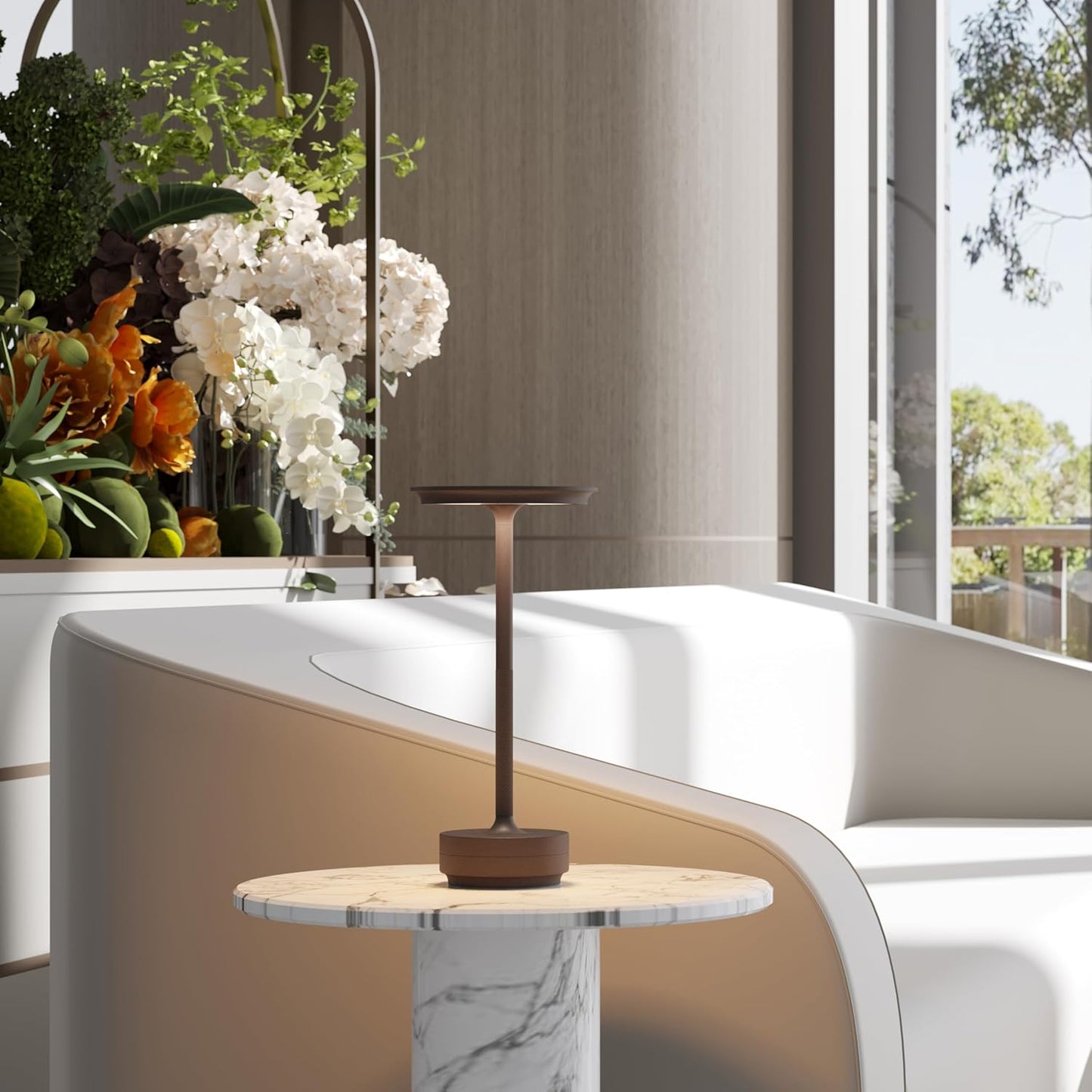 Rechargeable Cordless Table Lamp,LED Battery Operated Portable Table Light with 3 Color Stepless Dimming, Memory Function - IP54 Waterproof for Outdoor, Restaurant, Patio, BBQ(Rust)