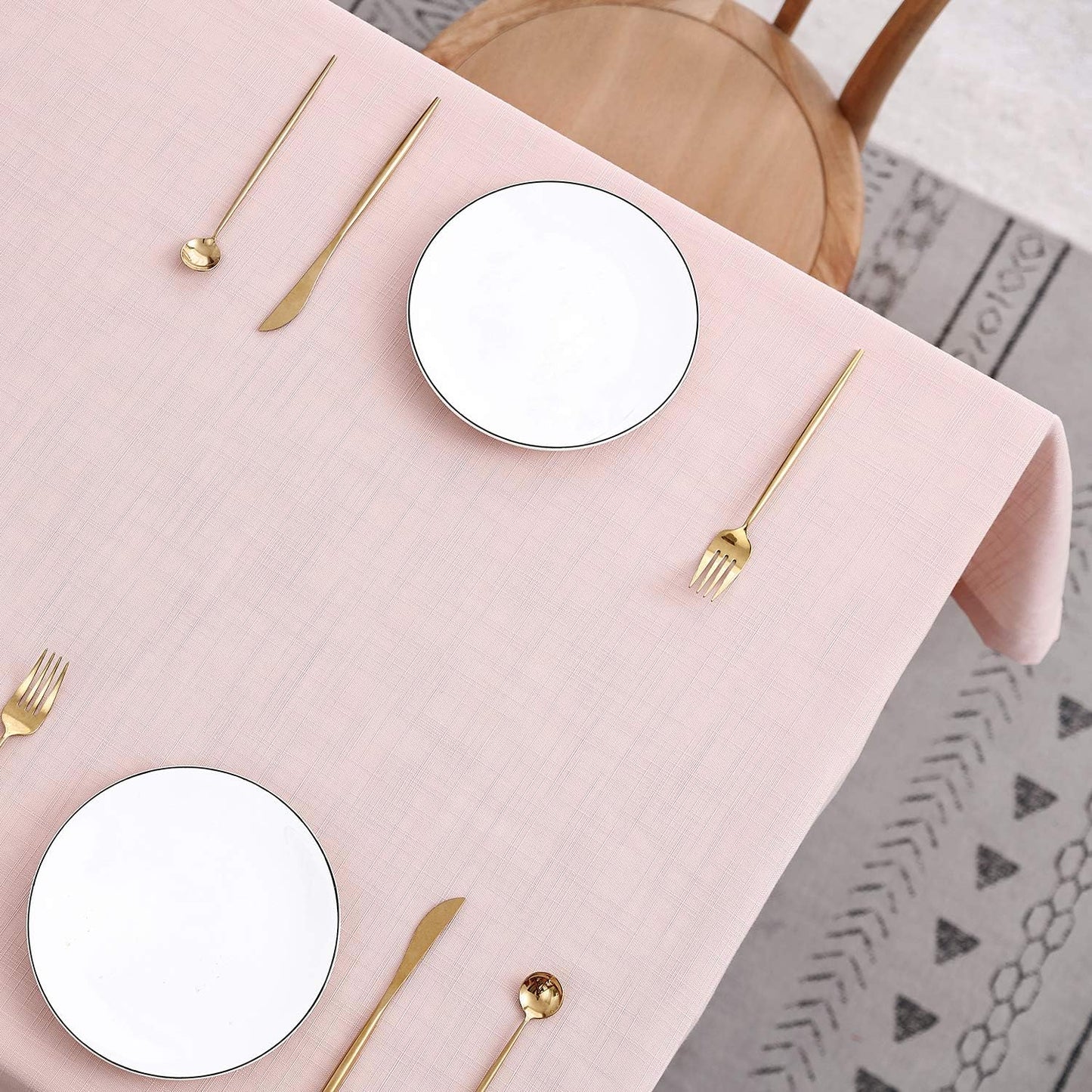 maxmill Lux Faux Linen Table Cloth with Slubby Texture Wrinkle Resistant Anti-Shrink Soft Tablecloth for Kitchen Dining Tabletop for Buffet Banquet Parties Rectangle 60 x 140 Inch Blush