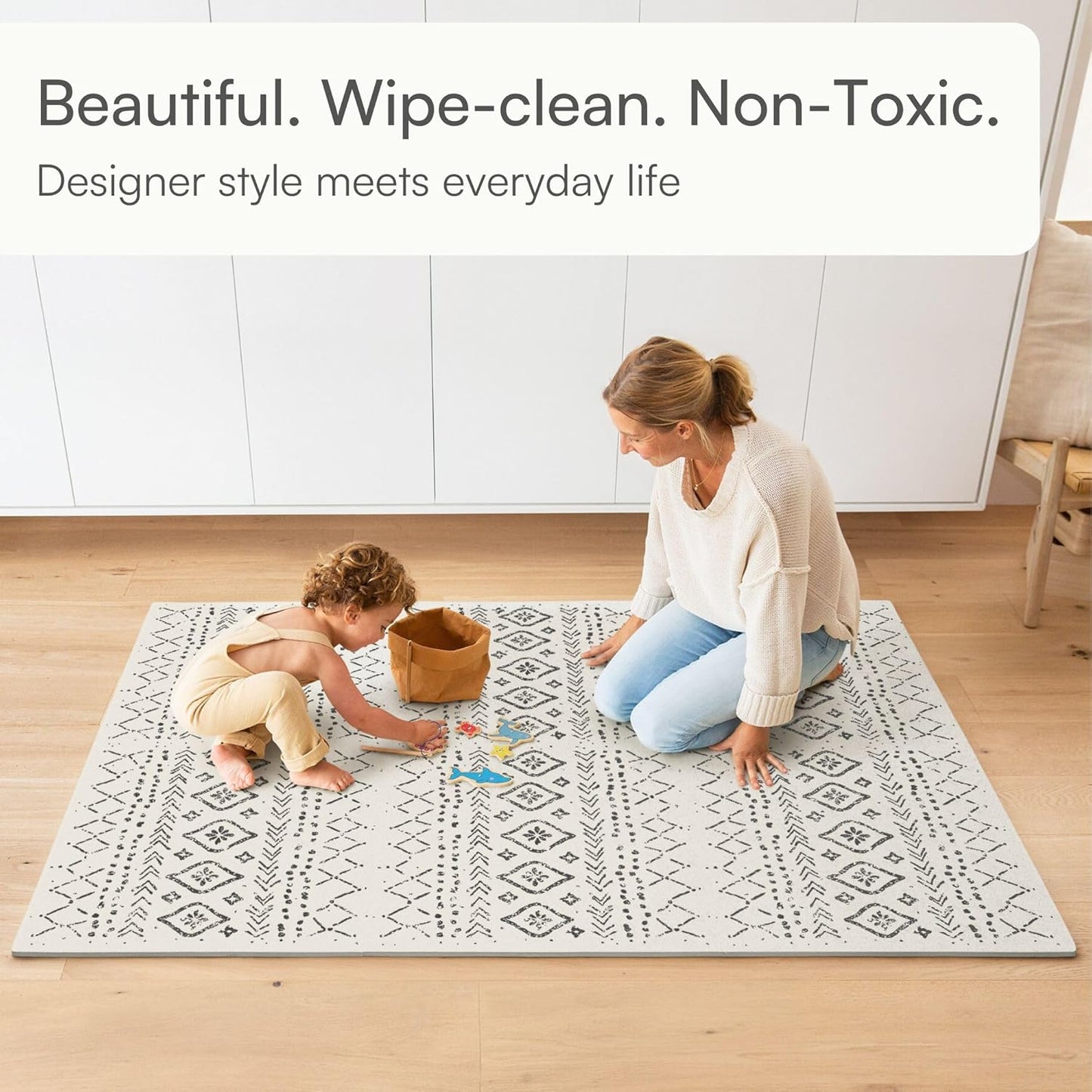 Baby Play Mat for Floor – 4x6ft Boho | Soft Non Toxic Premium EVA Foam Tiles for Tummy Time, Crawling & Playroom – Waterproof Interlocking Floor Mat for Babies & Toddlers by Lillefolk (6 Tiles)