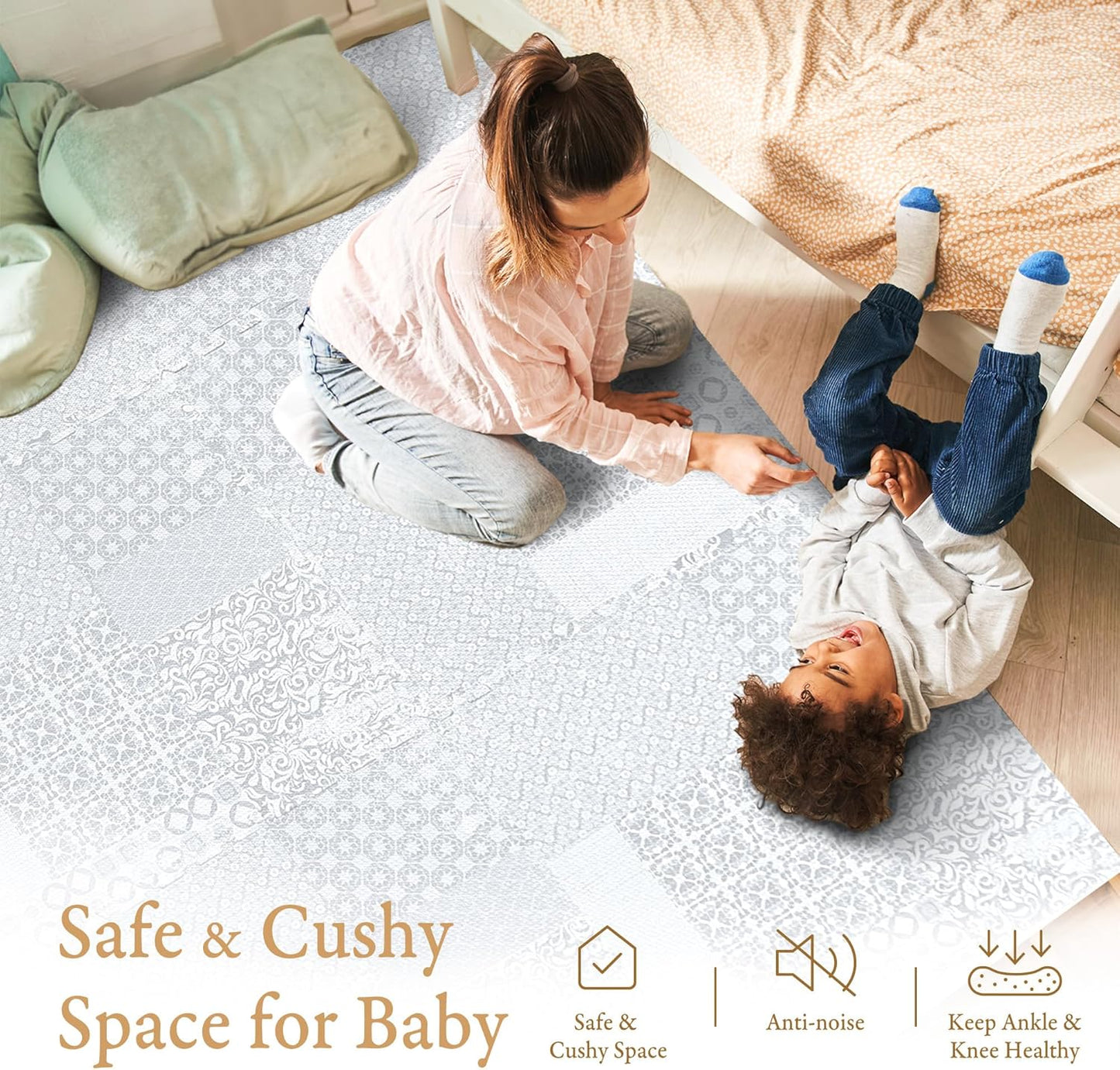 Popsykosy Premium Exercise & Baby Foam Play Mats - Stylish & Large Non-Toxic Puzzle Floor Mat - 6 Tiles - Spacious 6ft x 4ft - Peel-Resistant Reinforced Version - Soft, Thick, Waterproof -Totem Gray
