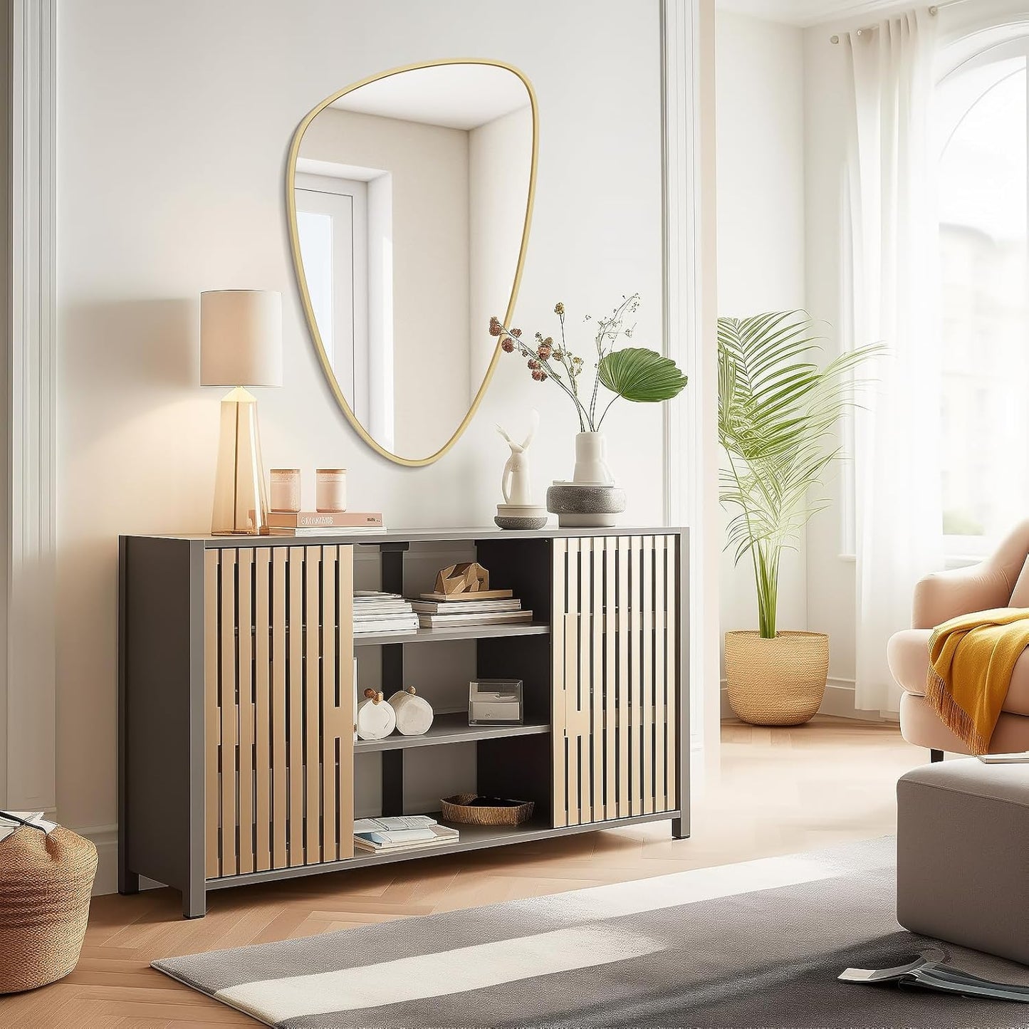 WallBeyond Asymmetrical Mirror, Irregular Wall Mirror, Wall Mirrors Decorative for Bedroom Living Room entryway Hall, Wall Mirror for mid Century Modern Decor 36" H x 23" W, Gold