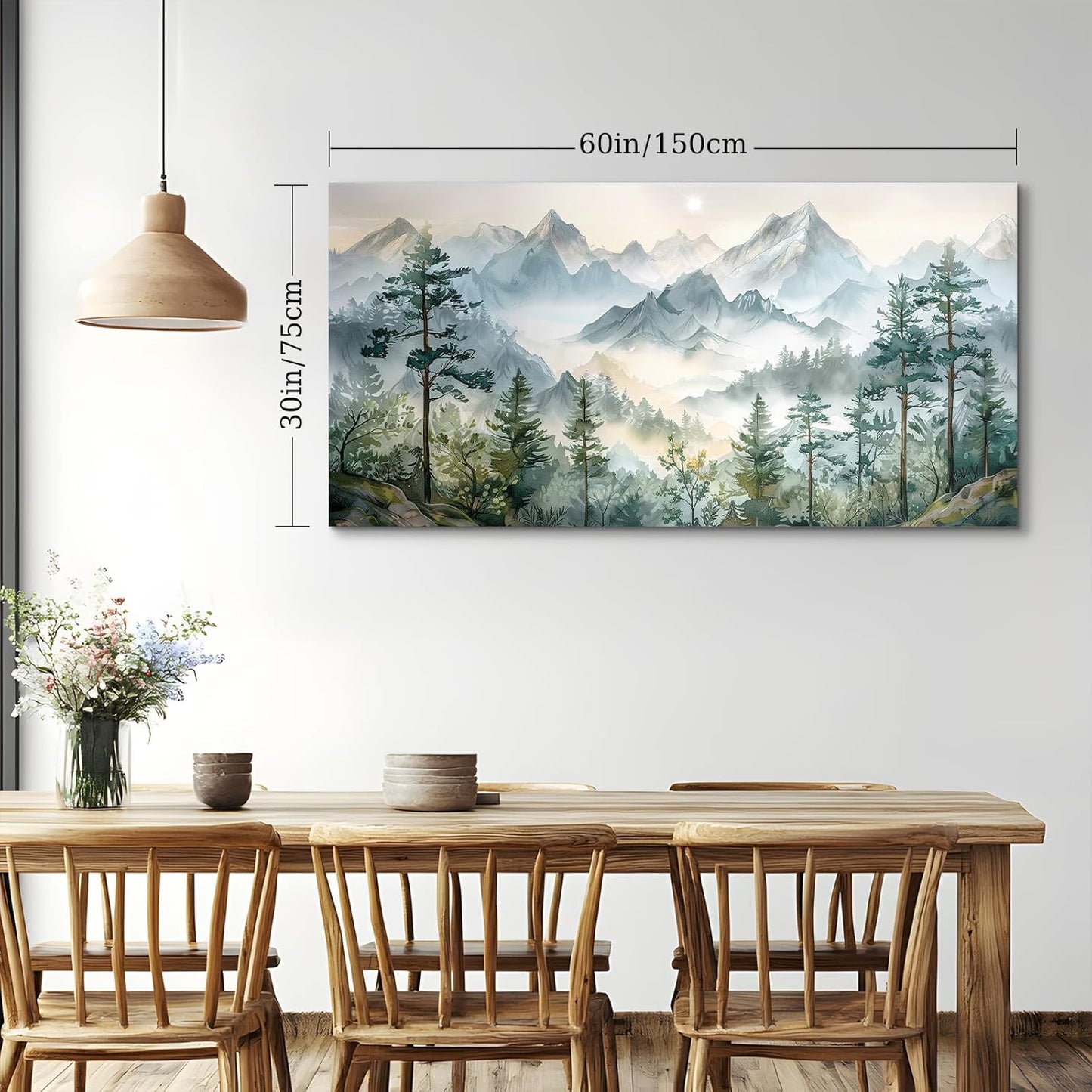 SERIMINO Large Canvas Wall Art for Living Room, Mountain Forest Landscape Canvas Prints Paintings, Nature Scenery Wall Decor, Green Modern Home Bedroom Bathroom Pictures Home Decor 30"X60"