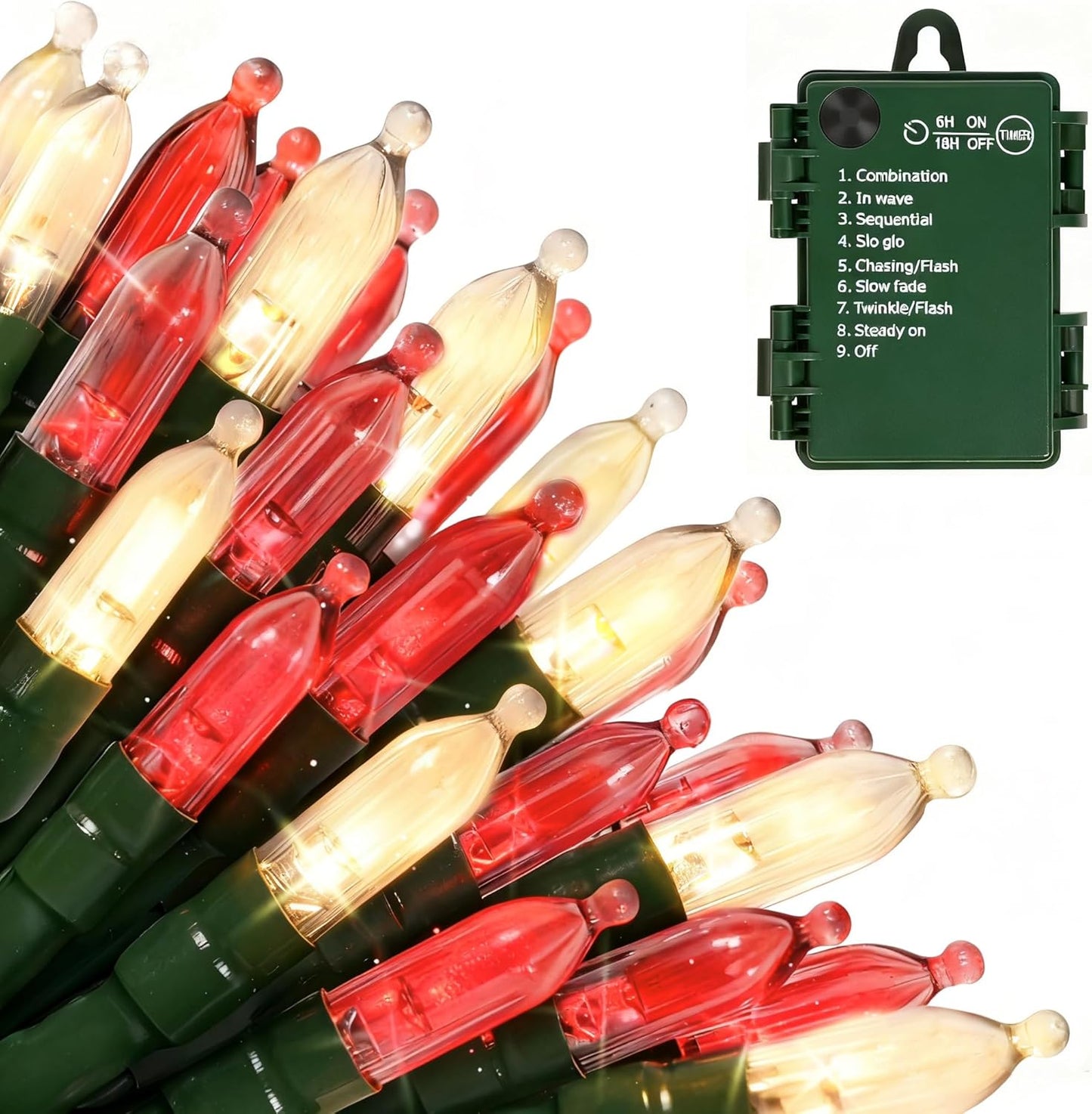 Battery Operated Christmas Lights, 2 Pack 18 FT 50 LED Each Clear Mini String Lights, 8 Modes with Timer Waterproof Tree Lights for Xmas Indoor Outdoor Holiday Home Decor, Red and Warm White