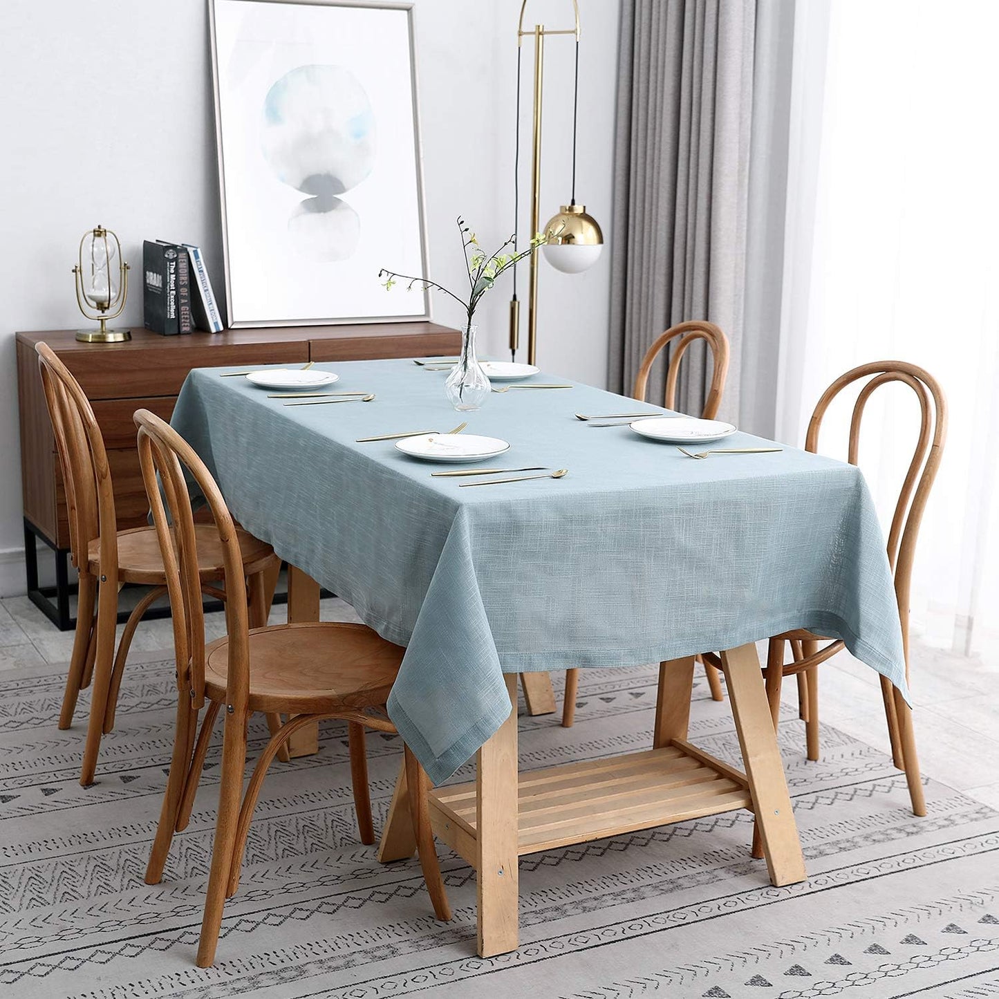 maxmill Lux Faux Linen Tablecloth with Slubby Yarn Textured Weaves Wrinkle Free Anti-Shrink Soft Table Cloth for Kitchen Dining Tabletop for Outdoor and Indoor Use Rectangle 60 x 104 Inch Slate Blue