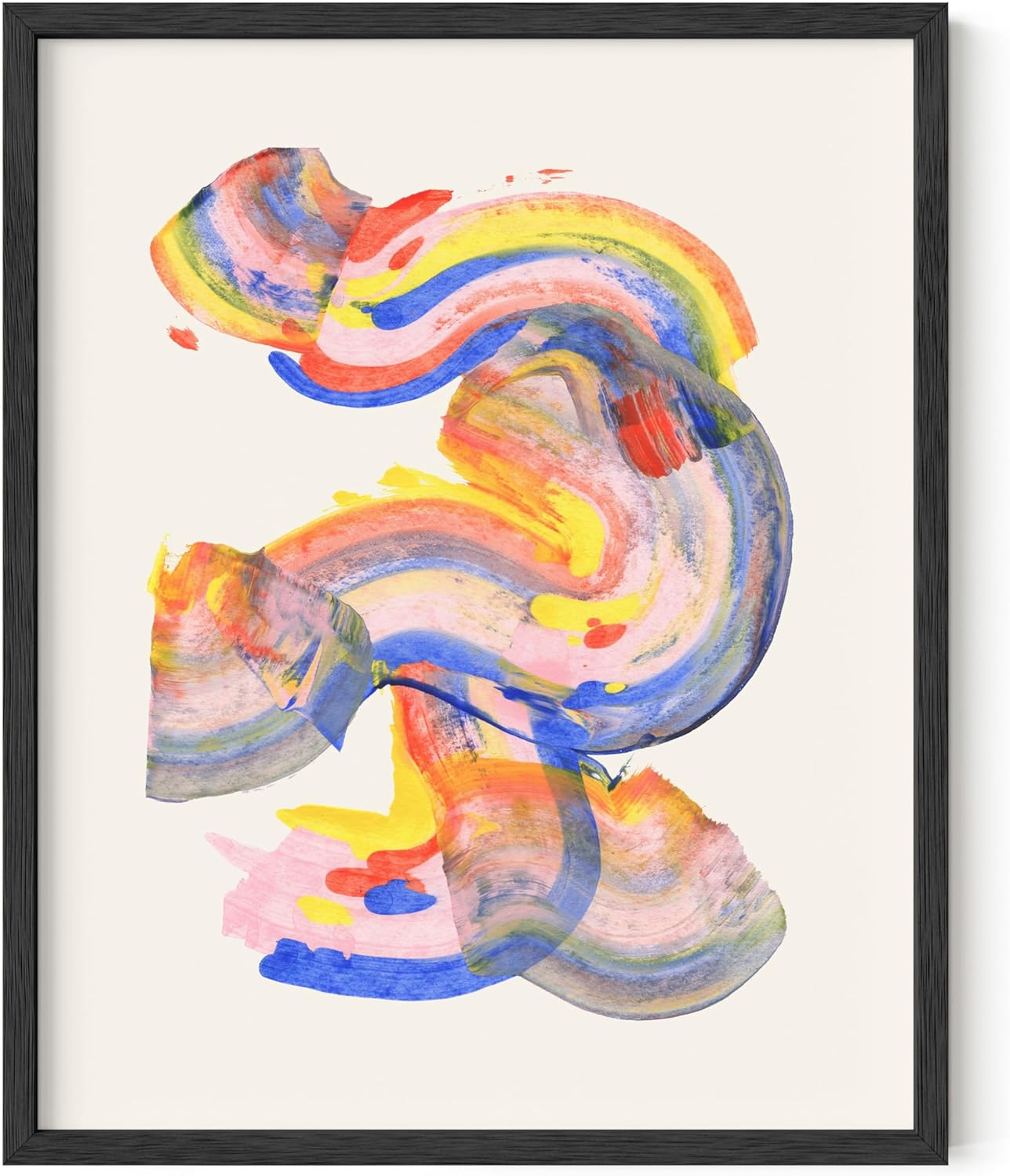 HAUS AND HUES Colorful Abstract Wall Art - Minimalist Retro Picture for Living Room Decor, Red and Pink Modern Wall Art Painting (Abstract Watercolor Swirls, Black Frame, 16x20)