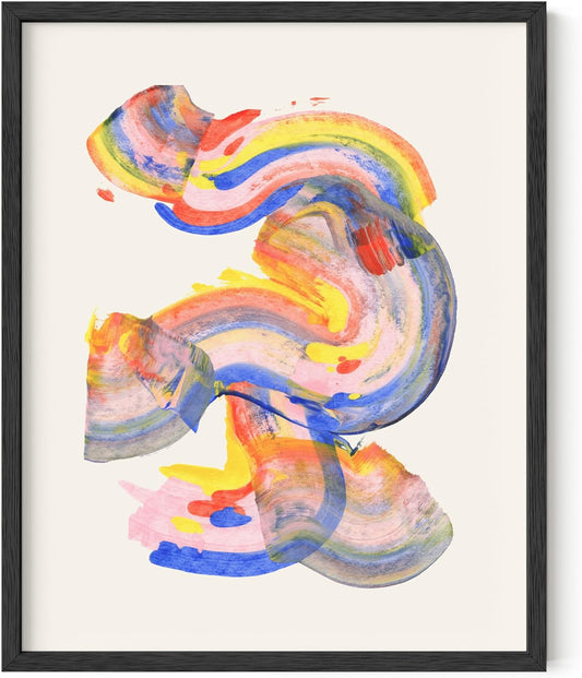 HAUS AND HUES Colorful Abstract Wall Art - Minimalist Retro Picture for Living Room Decor, Red and Pink Modern Wall Art Painting (Abstract Watercolor Swirls, Black Frame, 16x20)