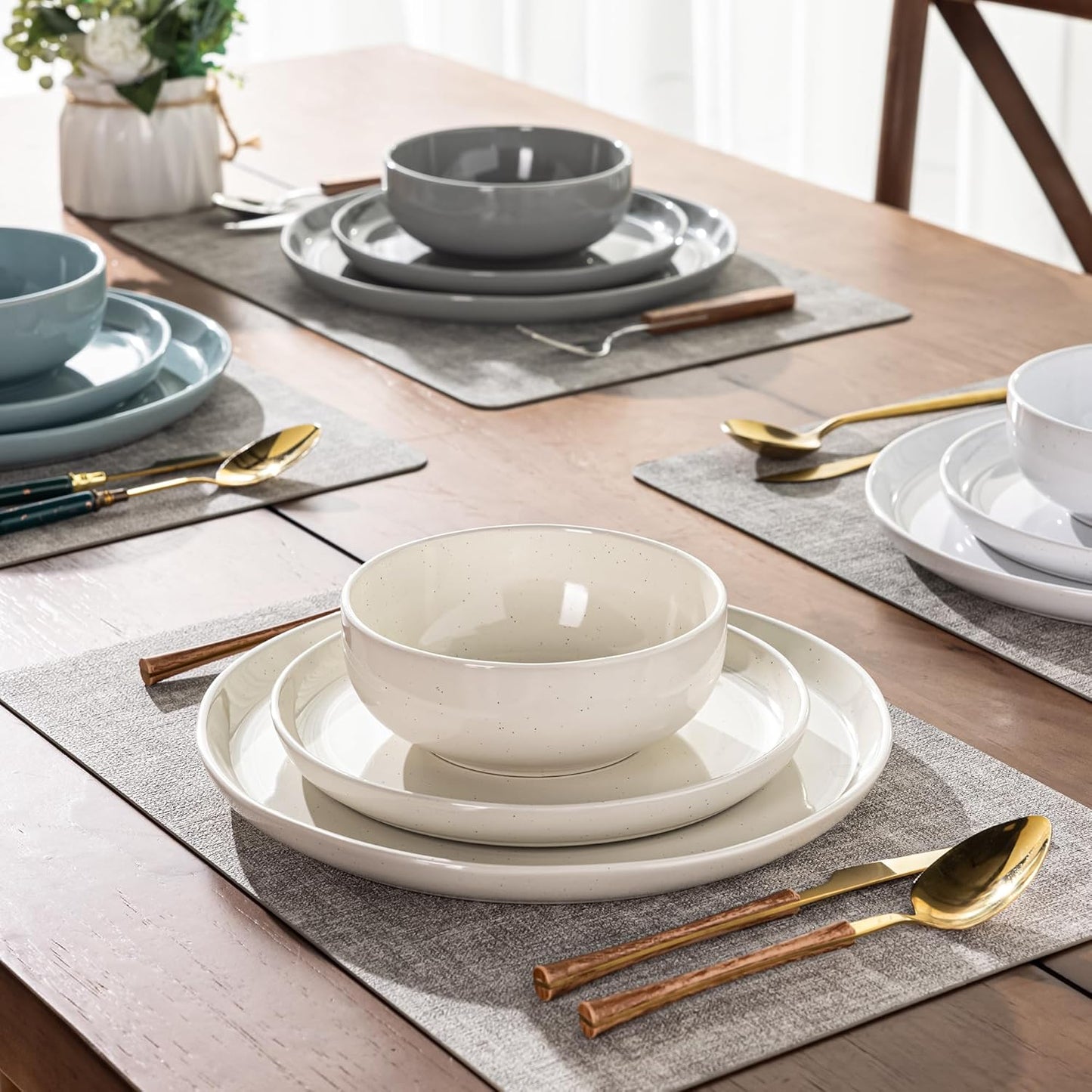 GBHOME Ceramic Dinnerware Set for 4, 12pcs Stoneware Plates and Bowls Sets, Handmade Chip and Scratch Resistant Dishes Set, Dishwasher & Microwave Safe