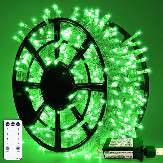JMEXSUSS 500 LED Green Christmas String Lights Indoor Outdoor, 8 Modes 163 FT Green Halloween Lights Plug-in Clear Wire, Remote Control Christmas Tree Light for Tree Party Halloween