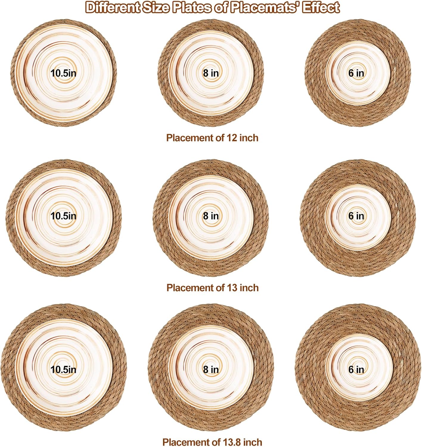 Round Woven Placemats 13.8 Inch Set of 10 - Boho Rattan Placemat Natural Water Hyacinth Placemats, Farmhouse Weave Place Mats, Rustic Braided Wicker Table Mats for Dining Table,Home,Wedding