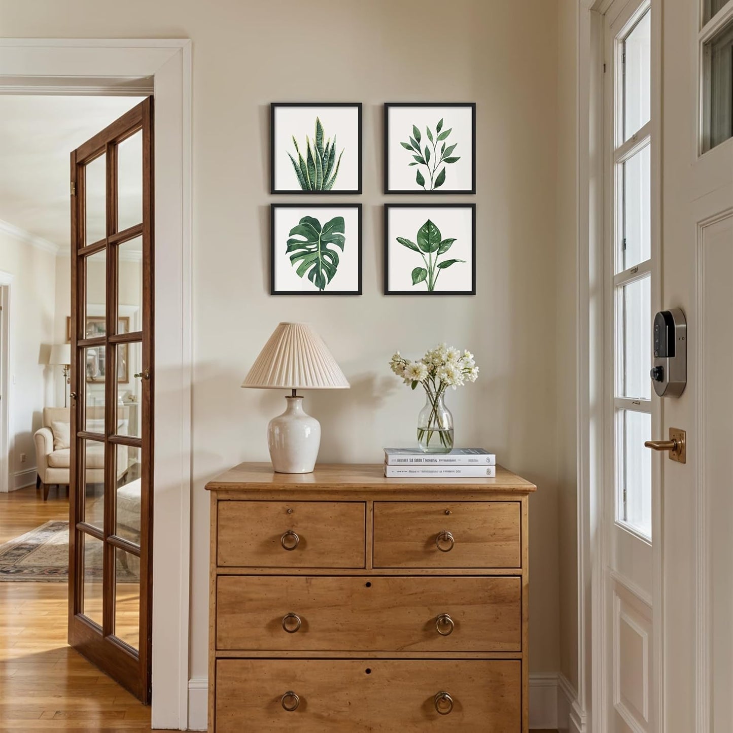 ArtbyHannah Framed Bathroom Wall Decor, Botanical Wall Art with Sage Green Plant Print for Bedroom Decoration, Minimalist Restroom Decor(Black, 8x8 Inch)