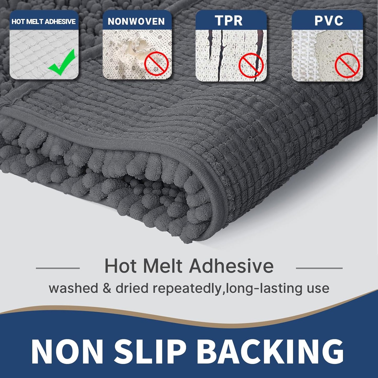 Yimobra Bathroom Rugs Sets 2 Piece - Quick Dry Extra Thick Luxury Chenille Bath Mat, Non Slip Super Absorbent for Tub Shower Sink, Machine Washable Shaggy Floor Mat, 32"x20"+24"x17" Inch, Dark Grey