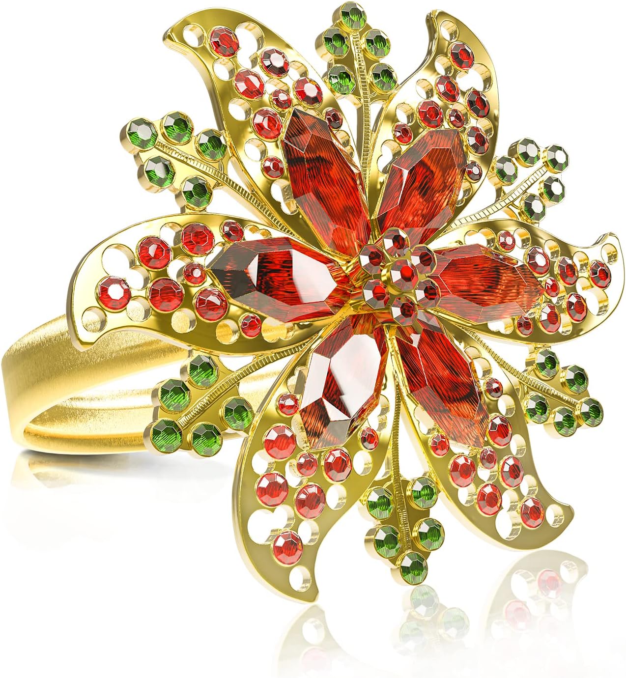 Legigo Set of 6 Christmas Flower Napkin Rings Set- Metal Xmas Napkin Ring Holders for Cloth Napkins, Christmas Holiday Party Dinner Table Decoration