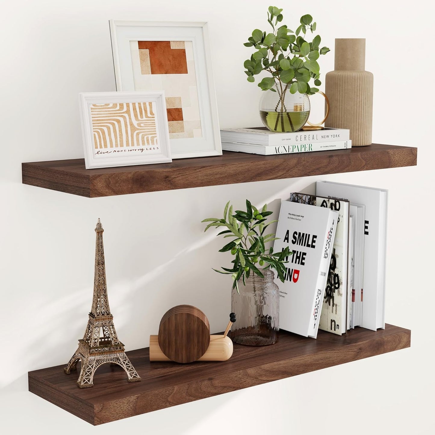 Fun Memories 36x9.3 Floating Shelves for Wall, Wood Floating Shelf 36 Inch Long, Large Deep Wall Shelves for Home Decor & Storage, Rustic Deep Shelf for Living Room, Bedroom, Kitchen, Walnut Color