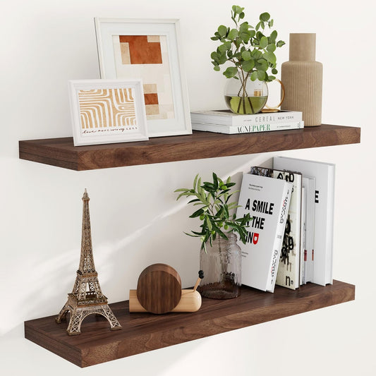 Fun Memories 36x9.3 Floating Shelves for Wall, Wood Floating Shelf 36 Inch Long, Large Deep Wall Shelves for Home Decor & Storage, Rustic Deep Shelf for Living Room, Bedroom, Kitchen, Walnut Color