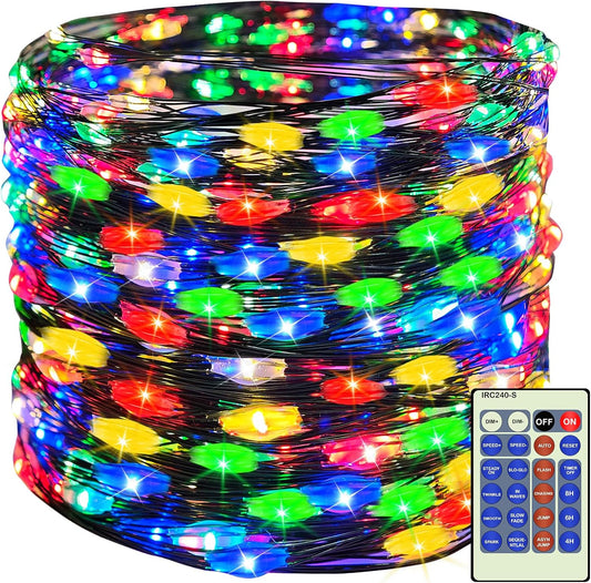 Decute 500LED 164FT Fairy String Lights Christmas Lights Green Copper Wire with Remote, Firefly Starry Light for DIY Christmas Tree Costume Wedding Party Table Centerpiece Decor Multicolor