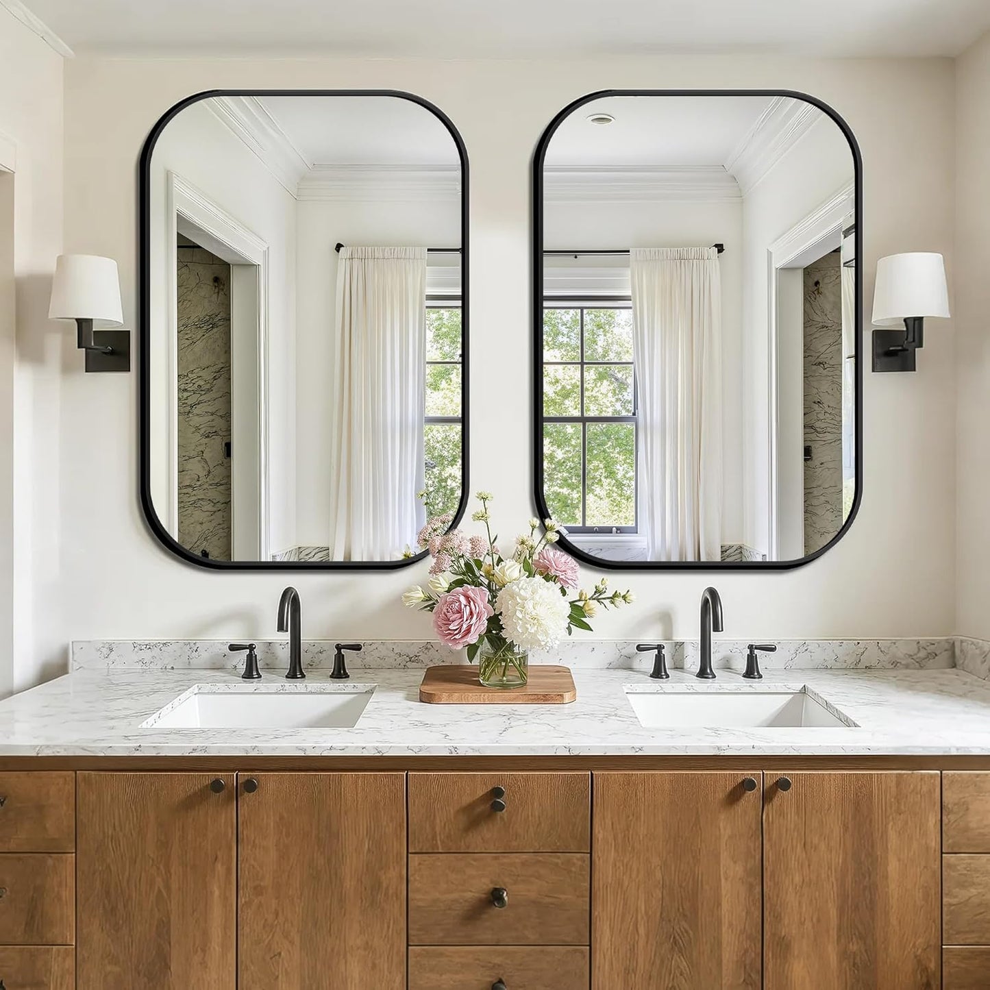 FICTOR Bathroom Vanity Mirror for Wall, 2 Pack 26" x 38" Rectangle Bathroom Mirror for Over Sink, Metal Framed, Hangs Horizontally or Vertically(Black)