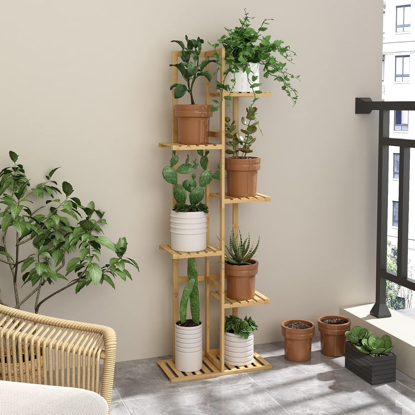 Laiensia Bamboo Plant Stand Rack 6 Tier,Multiple Stand Holder Shelf Rack, Indoor&Outdoor Planter Display Shelves for Patio Garden, Living Room, Corner Balcony and Bedroom,Wood Color
