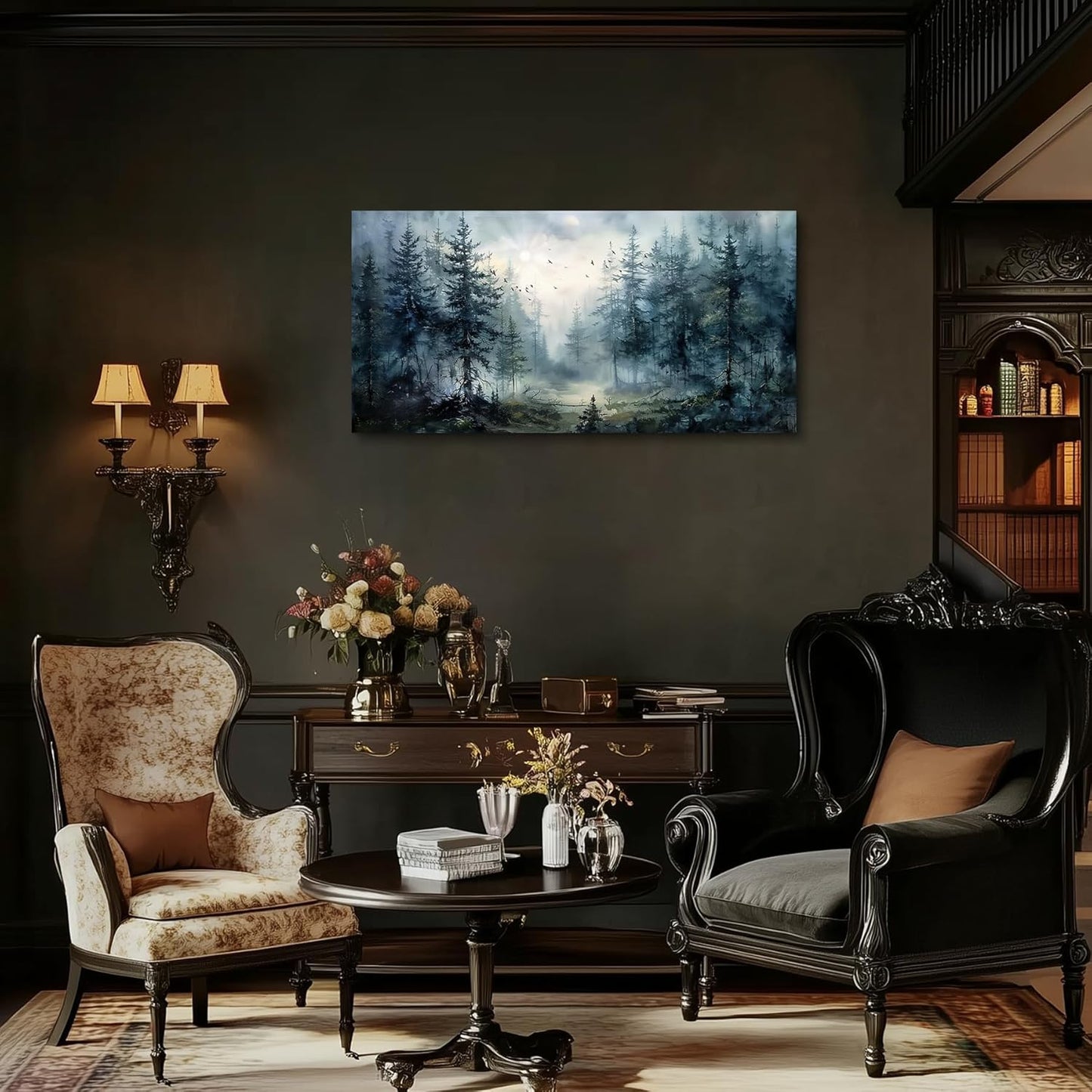 SERIMINO Large Wall Art for Living Room, Landscape Canvas Prints Paintings, Foggy Forest Pictures Wall Decor Aesthetic, Pine Trees Modern Home Decor, Bedroom Bathroom Office Artwork 24"X48"