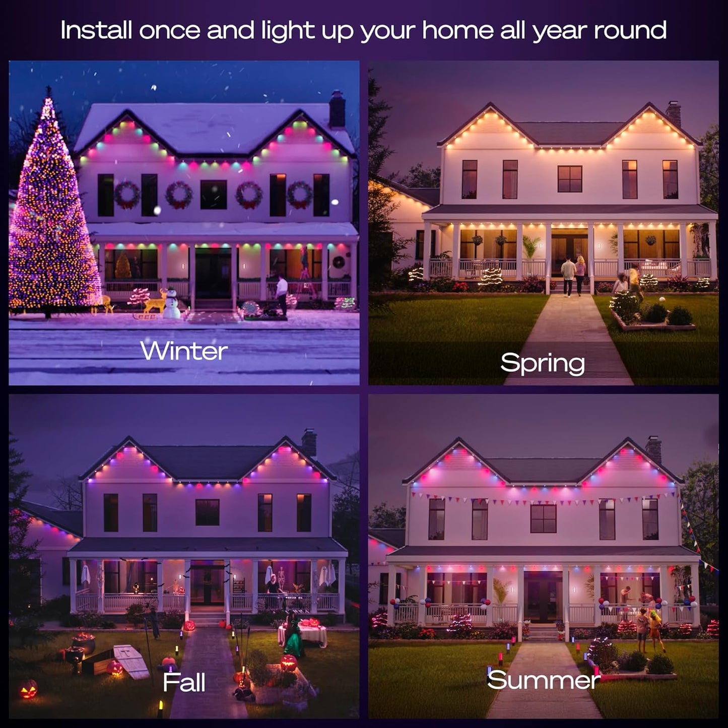 Philips Hue Festavia 150ft Permanent Outdoor String Lights, 80 Dimmable Lights, 55 Lumens Each, Weatherproof, Water-Resistant, White Wire, Color Ambience, Bridge Required