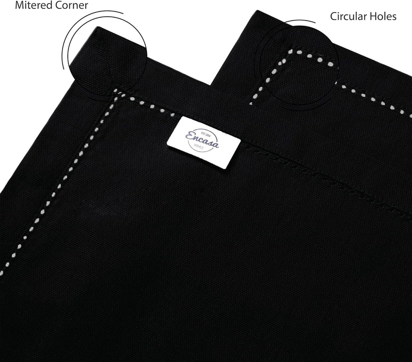 Encasa XO Dining Table Runner 16"x36" | Pure Cotton Hemstitched Design | Black - Machine Washable