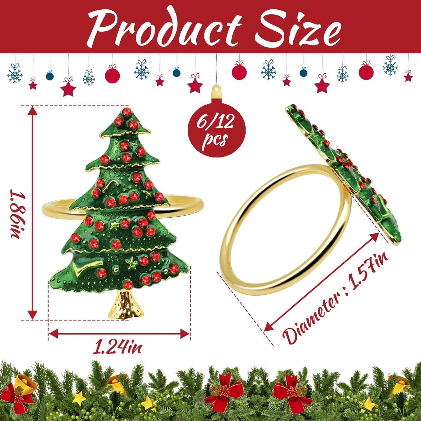 Legigo Set of 6 Christmas Tree Napkin Rings for Dinning Table Setting - Metal Napkin Holder Rings for Xmas Dinner Holiday Party, Wedding Receptions Dinning Table Setting