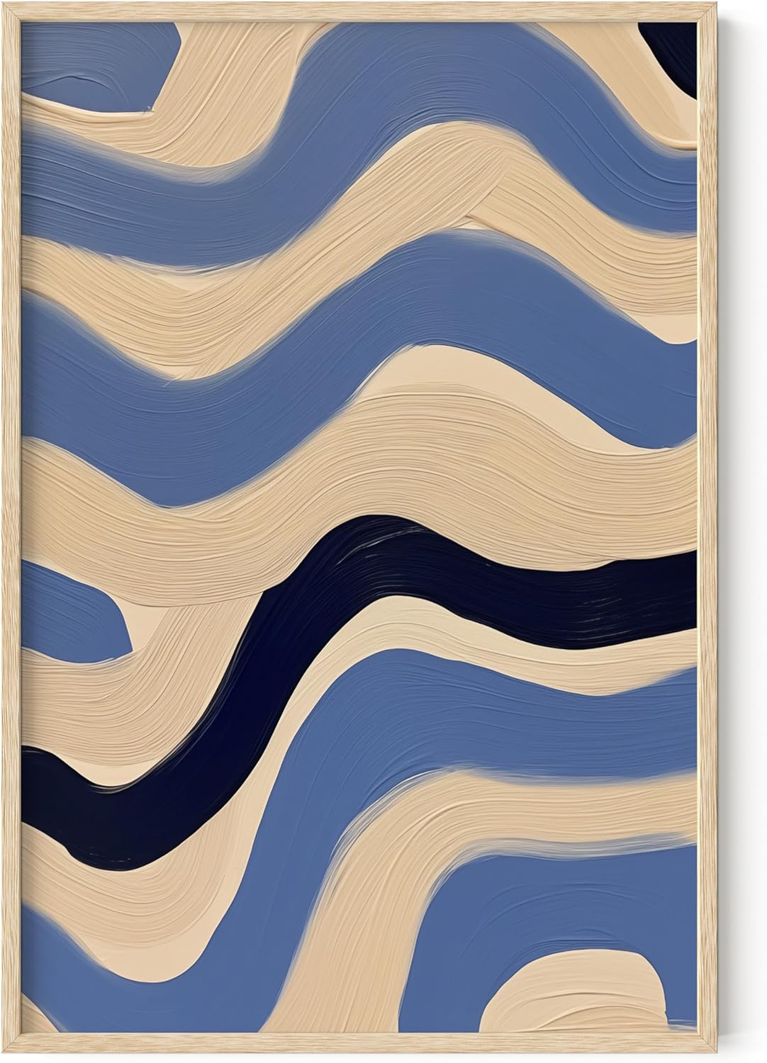 HAUS AND HUES Modern Abstract Wall Art - Blue and Green Living Room Art, Modern Artwork for Walls, Minimalist Picture for Living Room(Blue Abstract Pattern 4, Beige Frame, 24x36)