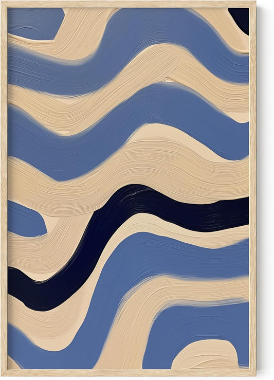 HAUS AND HUES Modern Abstract Wall Art - Blue and Green Living Room Art, Modern Artwork for Walls, Minimalist Picture for Living Room(Blue Abstract Pattern 4, Beige Frame, 24x36)