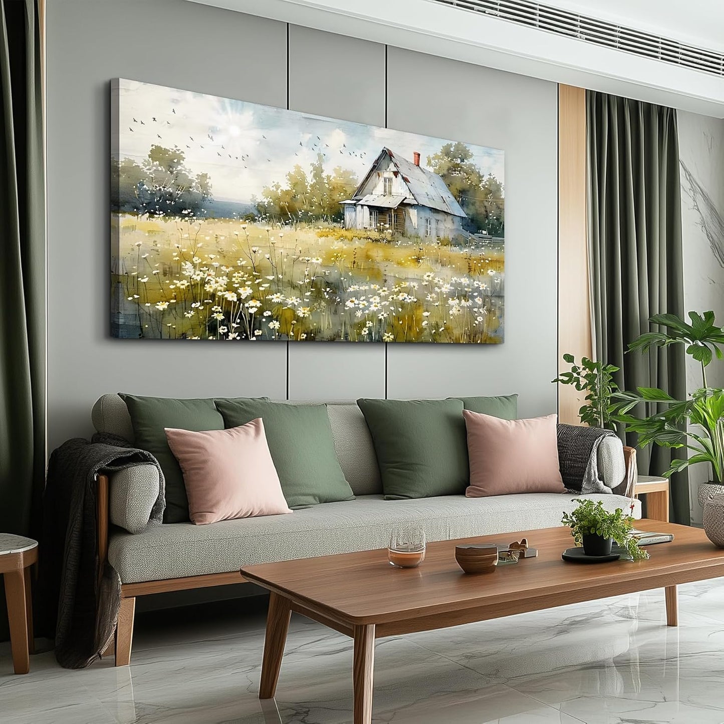 FUHAIHUA Huge Wall Art For Living Room Canvas Wall Decorations For Office Bedroom Wall Decor Rural Landscape Paintings Farmhouse Watercolor Pictures Artwork Room Mural Aesthetic Home Decor 30x60 In
