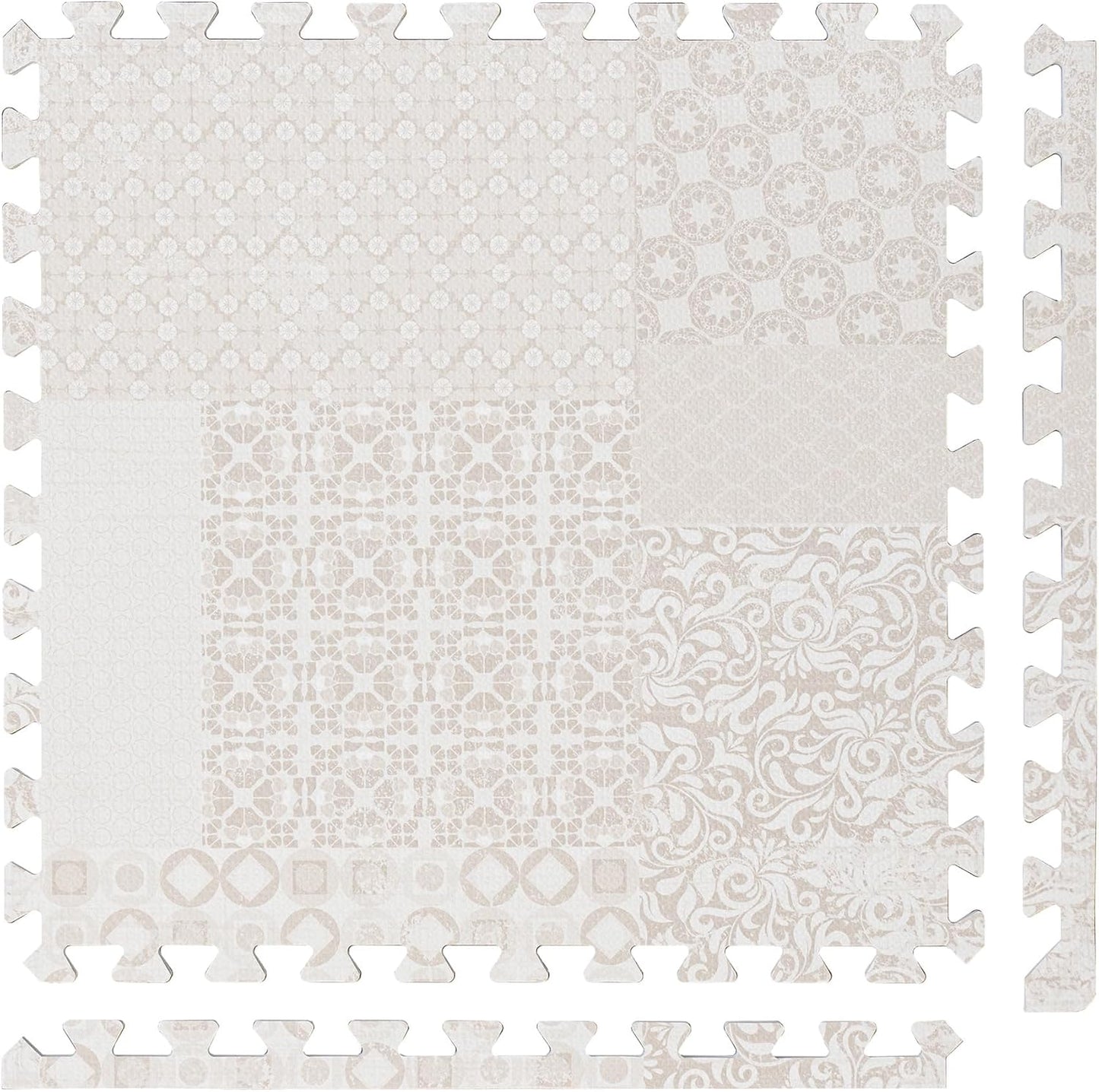 Popsykosy Premium Exercise & Baby Foam Play Mats - Stylish & Large Non-Toxic Puzzle Floor Mat - 6 Tiles - Spacious 6ft x 4ft - Peel-Resistant Reinforced Version - Soft, Thick, Waterproof -Totem Beige