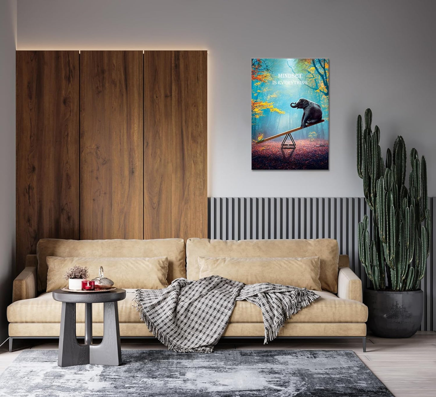 SKASNFAI Elephant Wall Art Mindset Motivation Office Wall Canvas Animals Poster Framed Artwork for Living room Ready to Hang (12x16 inch)