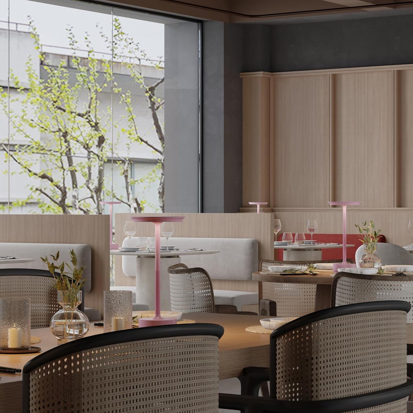 Cordless Table Lamp Set of 2, Type-C Rechargeable 5000mAh Battery Powered LED Table Lamps with Memory Function,3 Color Stepless Dimming for Outdoor Patio, Restaurant, Cafe(2P Pink)