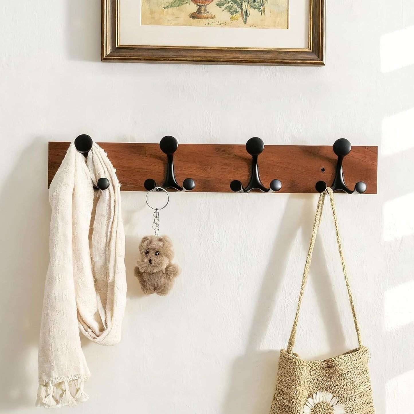 SKOLOO 24-Inch Wood Coat Rack Wall Mount with 4 Triple Hooks - Ideal for Family Entrances, Classrooms, and Pet Supplies Storage - Perfect Coat Hooks for Wall,Mahogany (Sapele)