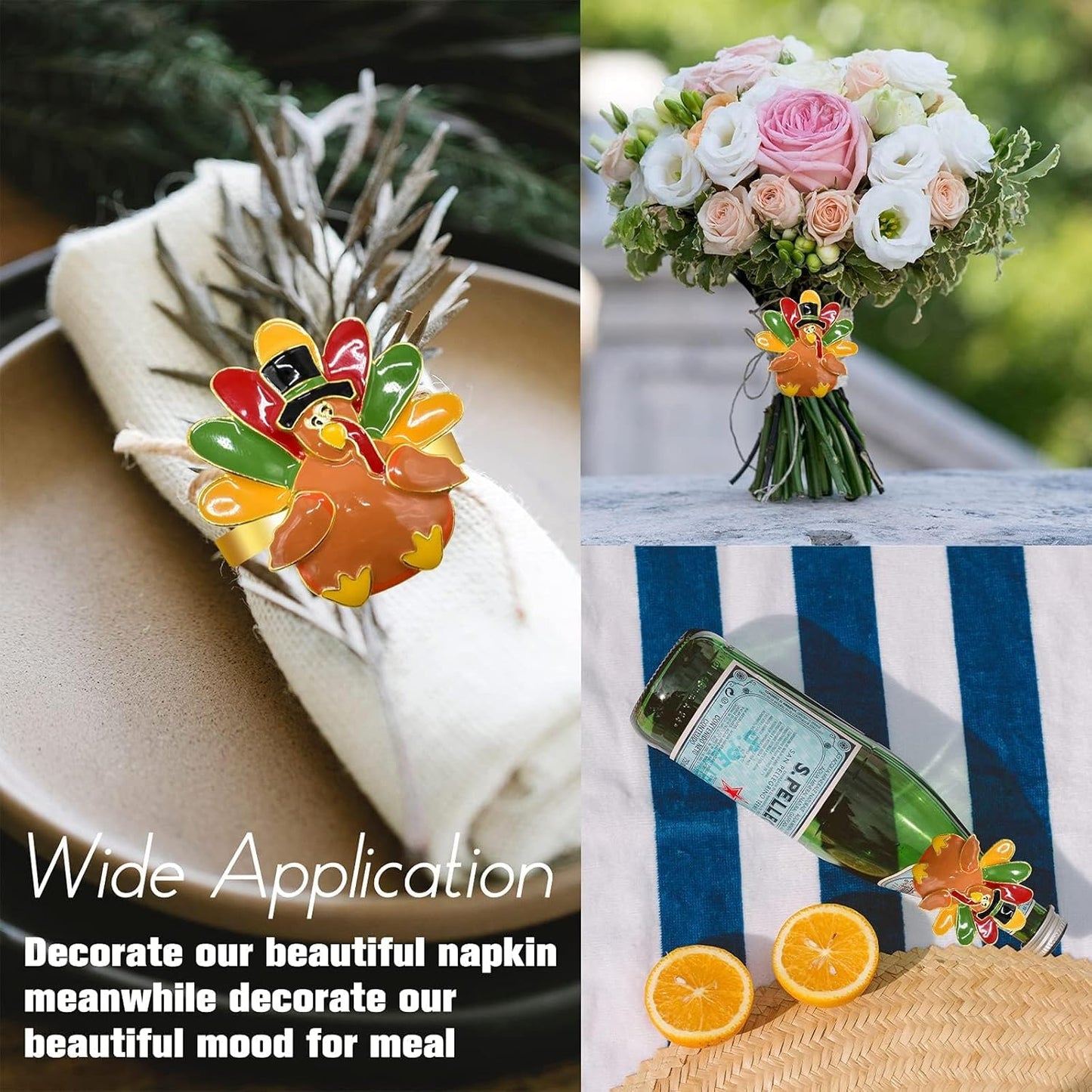 Legigo Set of 6 Turkey Napkin Rings for Table Decorations- Thanksgiving Napkin Holder Fall Napkin Rings for Thanksgiving Dinner Wedding Banquet Family Gatherings Table Settings Decor Present
