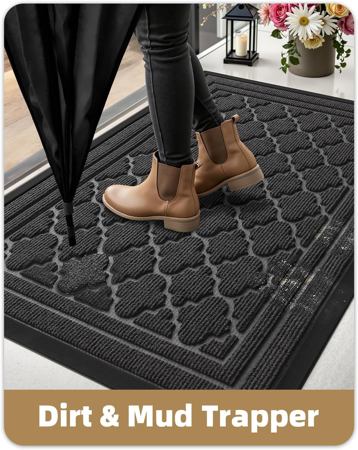 Color&Geometry Large Front Door Mat Outside Entrance, Heavy Duty Non Slip Low Profile Doormat for Entryway, Trap Dirt and Moisture Welcome Mats All-Weather, Easy Clean, Patio, Garage, 48"x72" Grey