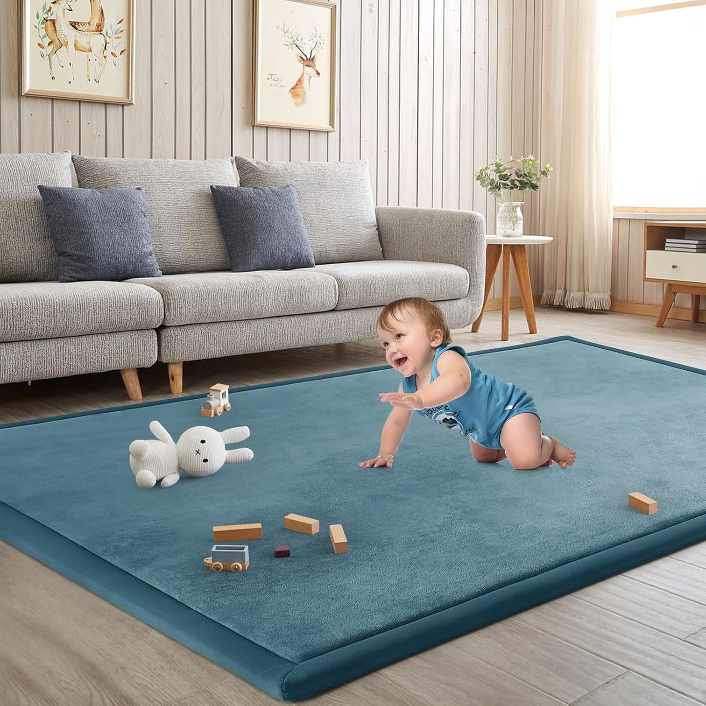 Baby Play Mat for Floor Tummy Time Mat Nursery Muscle Area Rug Playroom Rug Tatami 47"*47" Memory Foam 1.3" Thick Crawling For Babies,Toddlers, Infants, Kids,Floor(Green)