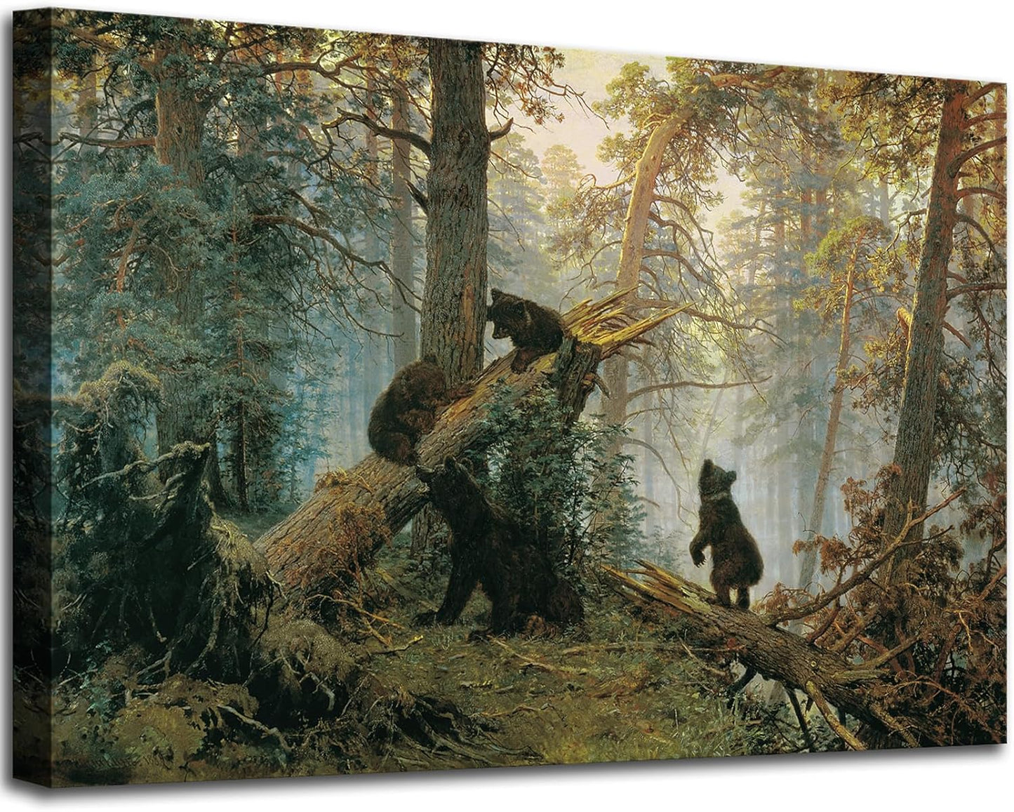 msspart Black Bears in Forest Painting Canvas Wall Art Decor, Ivan Shishkin Artwork Pictures Print for Living Room Bedroom Office Decoration 24"x36"