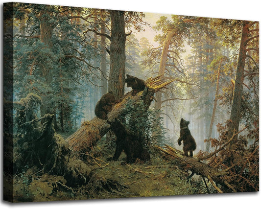 msspart Black Bears in Forest Painting Canvas Wall Art Decor, Ivan Shishkin Artwork Pictures Print for Living Room Bedroom Office Decoration 24"x36"