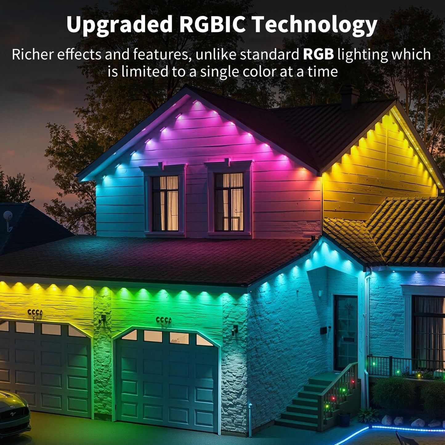 XINKAITE 500FT Permanent Outdoor Lights with 250 LEDs - Smart RGB+IC with 16 Million Colors, IP67 Waterproof, App & Remote Control, Hundreds of Modes for Holidays, Christmas & Home(2 Rolls 250FT)