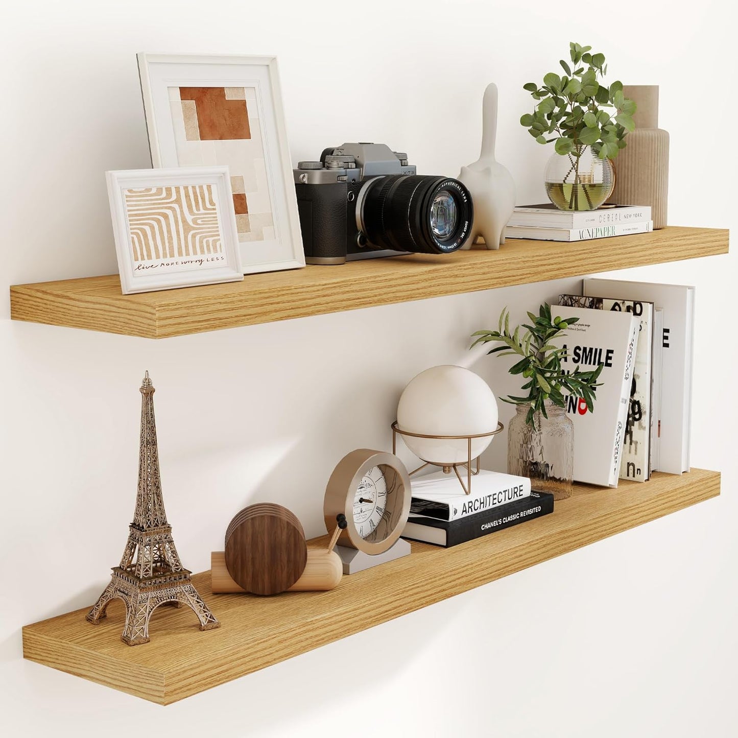 55 Inch Floating Shelves Set of 2, Rustic 55 x 9.3 Floating Shelf for Wall, 9.3 Inch Deep Wall Shelves Invisible Bracket, Large Deep Shelving for Bedroom, Kicten, Living Room, Oak Color