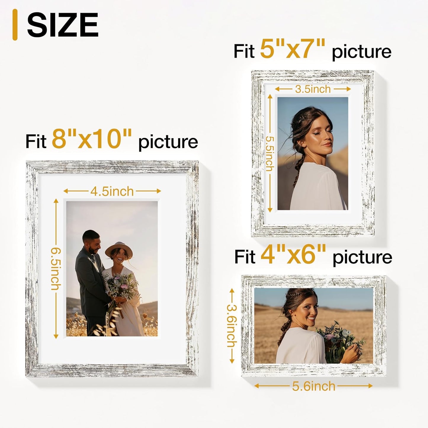 Vittanly Picture Frames Set of 10, Picture Frames Collage Wall Decor with Two 8x10, Four 5x7, and Four 4x6 Photo Frames, Gallery Wall Frame Set for Wall or Tabletop Display, Distressed White