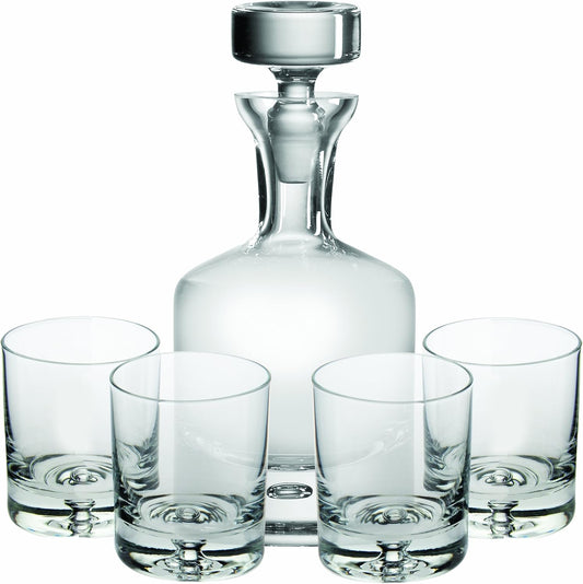 Ravenscroft Crystal | European-Made, Hand-blown 34 OZ Whiskey Decanter & Four 11 Oz Double Old Fashioned Glasses | 100% Lead-Free Crystal | Gift Box